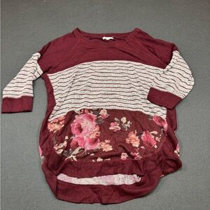 Maurices Burgundy Floral Striped Long Sleeve sweater-lightweight